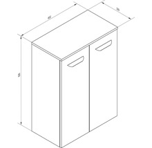 Dessin technique d'un meuble avec deux portes. Dimensions : largeur 602 millimètres, hauteur 826 millimètres, profondeur 320 millimètres.