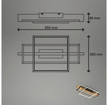 Dimensions du plafonnier LED : largeur 550 millimètres, profondeur 300 millimètres, hauteur 80 millimètres.