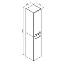 Maßzeichnung Badezimmer-Hochschrank mit zwei Türen, Höhe 1620 Millimeter, Breite 318 Millimeter, Tiefe 300 Millimeter.