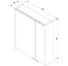Maßzeichnung Spiegelschrank mit 2 Türen, Breite 600 Millimeter, Höhe 683 Millimeter, Tiefe 160 Millimeter.