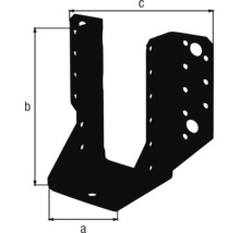 Sabot de charpente avec indications de dimensions pour la largeur a, la hauteur b et la largeur totale c.