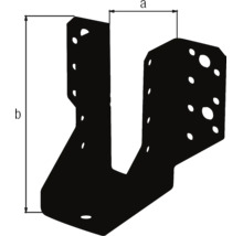 Silhouette d'un sabot de charpente avec indicateurs de dimensions a et b pour la construction en bois.