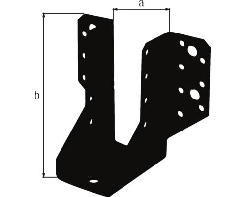 Silhouette d'un sabot de charpente avec indicateurs de dimensions a et b pour la construction en bois.