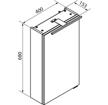 Dessin technique pour armoire de toilette avec une hauteur de 680 millimètres, une largeur de 400 millimètres et une profondeur de 153 millimètres.