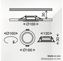 Dessin technique d un spot encastrable avec cotes en millimètres incluant diamètre et profondeur d encastrement.