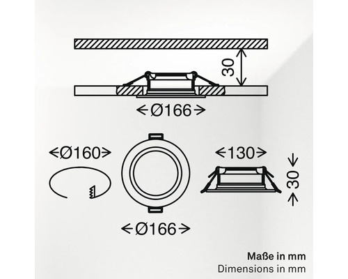 Dessin technique d un spot encastrable avec cotes en millimètres incluant diamètre et profondeur d encastrement.