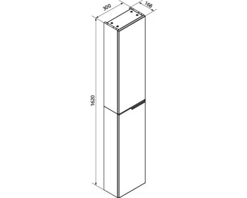 Croquis colonne de salle de bains, hauteur 1620 millimètres, largeur 300 millimètres, profondeur 168 millimètres.