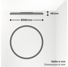Runde Deckenleuchte mit einem Durchmesser von 580 Millimetern und einer Höhe von 46 Millimetern.