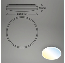 Technische Zeichnung einer runden Deckenleuchte mit einem Durchmesser von 490 Millimeter und einer Höhe von 95 Millimeter.