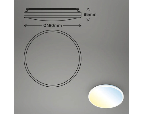 Technische Zeichnung einer runden Deckenleuchte mit einem Durchmesser von 490 Millimeter und einer Höhe von 95 Millimeter.