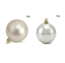 Lot de 36 boules de Noël couleur champagne en plastique, 18 mates et 18 brillantes.