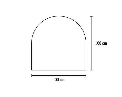 Dessin d'un arc en plein cintre d'une largeur de 100 centimètres et d'une hauteur de 100 centimètres.