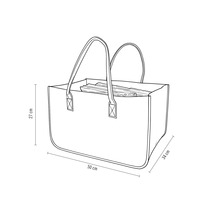 Croquis d'un sac à bois de chauffage mesurant 50 sur 27 sur 34 centimètres, rempli de bois.
