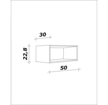 Schéma technique d'une étagère avec les dimensions largeur 50, hauteur 22,8 et profondeur 30.