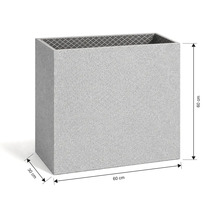 Jardinière rectangulaire aspect granit de dimensions 60 par 60 par 30 centimètres.
