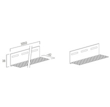 Dessin technique profilé en L, longueur 3050 millimètres, hauteur 38 millimètres, largeur environ 42 millimètres, surface perforée et trous oblongs.