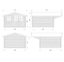 Abri de jardin Palmako Sally 12,3 m² y compris plancher et auvent 426 x 530 cm imprégné par immersion gris