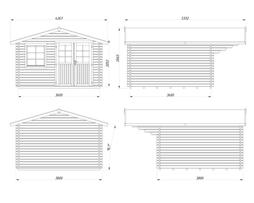 Abri de jardin Palmako Sally 12,3 m² y compris plancher et auvent 426 x 530 cm imprégné par immersion marron