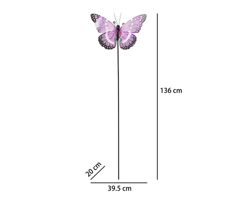 Pique de jardin Lafiora papillon en métal 39,5 x 20 x 136 cm violet