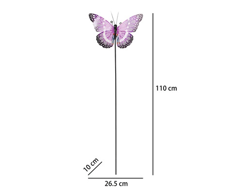 Pique de jardin Lafiora papillon en métal 26,5 x 10 x 110 cm violet