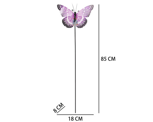 Pique de jardin Lafiora papillon en métal 18 x 8 x 85 cm violet