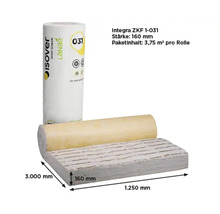 Isover Glaswolle Integra ZKF 1-031, 160 Millimeter dick, 3000 mal 1250 Millimeter, 3,75 Quadratmeter pro Rolle.