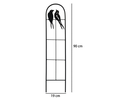 Treillis en métal avec motif d'oiseaux, 90 centimètres de haut et 19 centimètres de large.