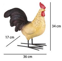 Hahnenfigur mit Schnörkelmuster, Metallbeinen, 34 Zentimeter hoch, 36 Zentimeter lang und 17 Zentimeter breit.