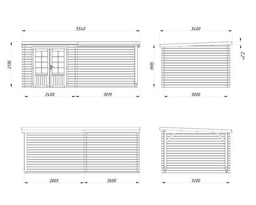 Abri de jardin Palmako Ella 6,9+8,2 m² 554 x 340 cm gris foncé-blanc