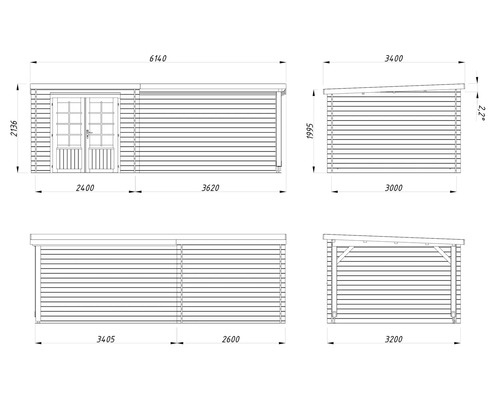 Abri de jardin Palmako Ella 6,9+10 m² 614 x 340 cm gris clair-blanc