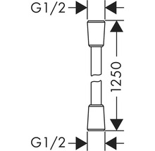 Dessin technique d'un flexible de douche avec raccord G 1/2 pouce et longueur de 1250 millimètres.