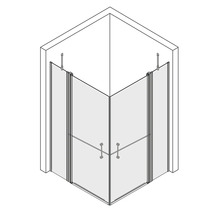 Représentation schématique d une douche d angle avec deux portes battantes dans une niche.