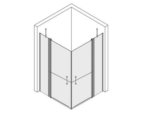 Représentation schématique d une douche d angle avec deux portes battantes dans une niche.