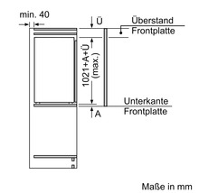 Dessin technique avec dimensions d'encastrement pour un réfrigérateur en millimètres