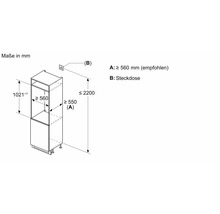 Dessin technique d un meuble encastrable avec dimensions en millimètres pour l installation d un appareil encastrable.