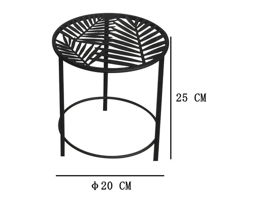 Tabouret de fleur en métal rond avec motif de feuilles, hauteur 25 centimètres, diamètre 20 centimètres