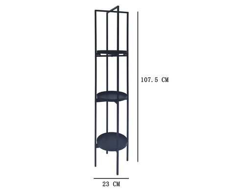 Etagere a plantes en metal avec trois tablettes rondes, hauteur 107,5 centimetres et largeur 23 centimetres