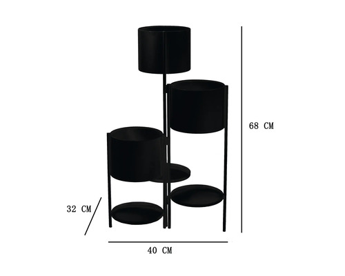 Support pour plantes en métal à trois niveaux, dimensions 68 par 40 par 32 centimètres, pour plantes d intérieur.