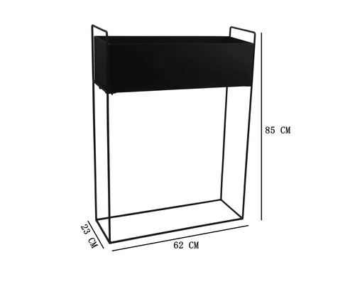 Support de fleurs rectangulaire en métal avec jardinière mesurant 62 par 23 par 85 centimètres