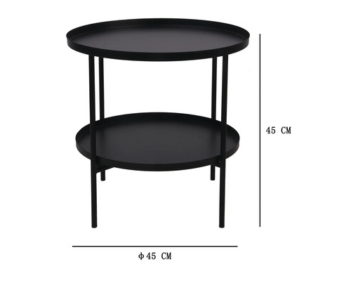 Table d appoint ronde en métal avec deux étagères, diamètre 45 centimètres, hauteur 45 centimètres.
