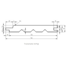 Dessin technique d'une planche profilée avec les dimensions 19 par 146 millimètres et des rainures de séchage.