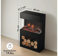 Elektrischer Kamin Kaminio mit Flammeneffekt und Holzfach, Maße 48 mal 21,7 mal 75 Zentimeter, Gewicht 14,5 Kilogramm
