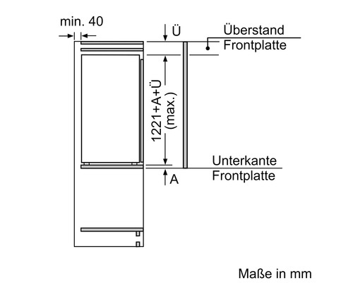 Dessin technique avec dimensions d encastrement pour réfrigérateur dans une niche, indications en millimètres.