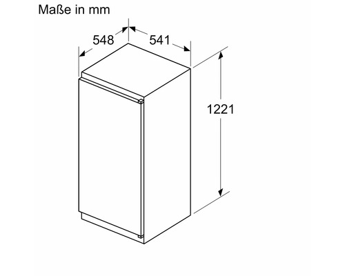 Dessin technique d'un réfrigérateur encastrable avec les dimensions 1221 par 548 par 541 millimètres.