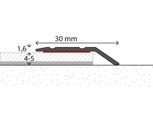 Dessin technique d'un profilé de transition d'une largeur de 30 millimètres pour des épaisseurs de revêtement de sol de 4 à 5 millimètres.