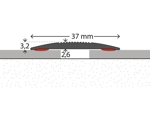 Dessin technique d'un profilé de transition auto-adhésif avec une largeur de 37 millimètres et une hauteur de 3,2 millimètres.