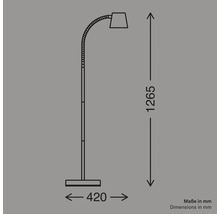 Dessin au trait d un lampadaire avec les dimensions en millimètres pour la hauteur et la largeur.