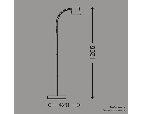 Dessin au trait d un lampadaire avec les dimensions en millimètres pour la hauteur et la largeur.