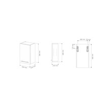 Dessin technique avec les dimensions d'une armoire de salle de bain avec une porte.
