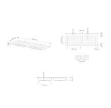 Dessin technique d un lavabo double avec dimensions en millimètres pour la planification du montage.